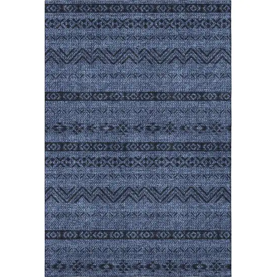 Navy Blue And Gray Southwestern Washable Area Rug With UV Protection Photo 4