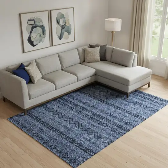 Navy Blue And Gray Southwestern Washable Area Rug With UV Protection Photo 1