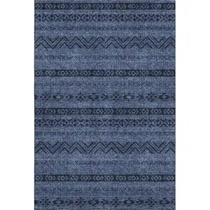 Photo of Navy Blue And Gray Southwestern Washable Area Rug With UV Protection