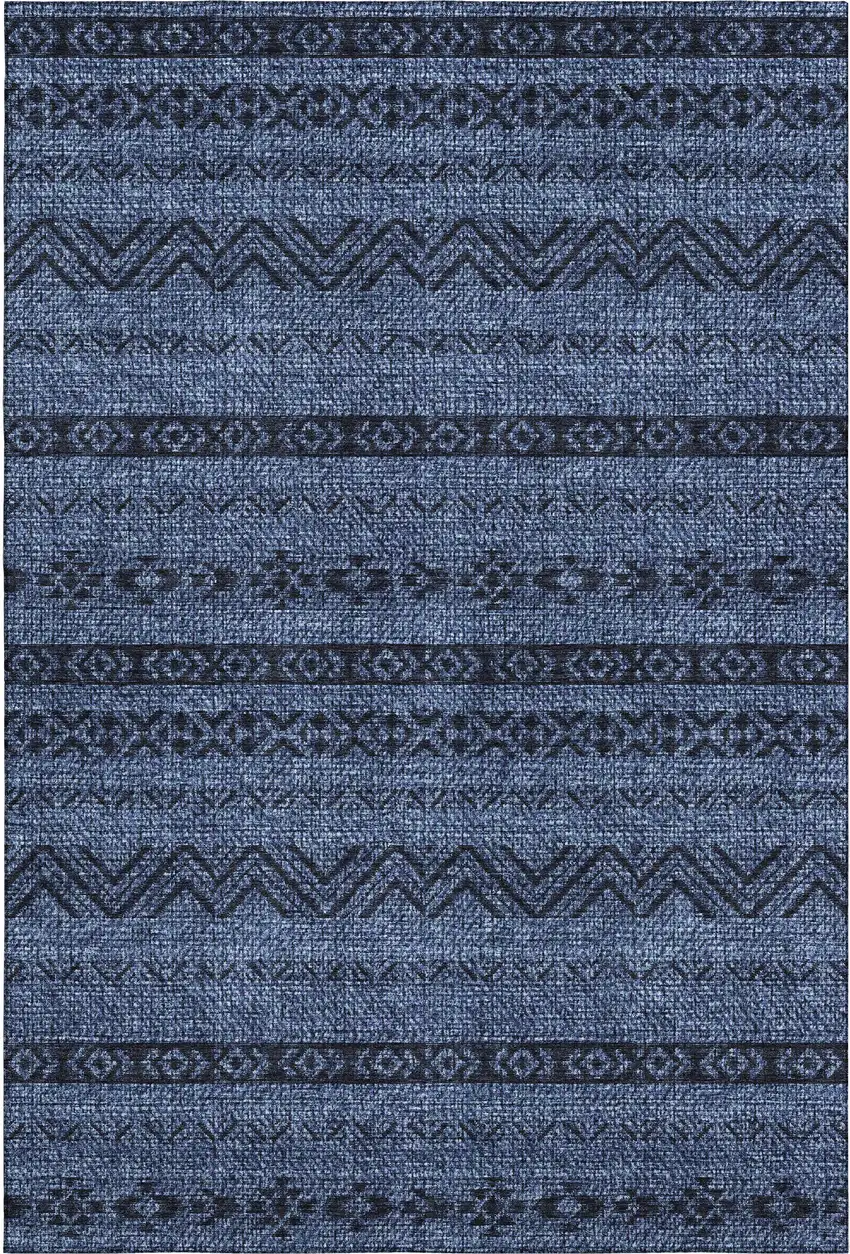 Navy Blue And Gray Southwestern Washable Area Rug With UV Protection Photo 1