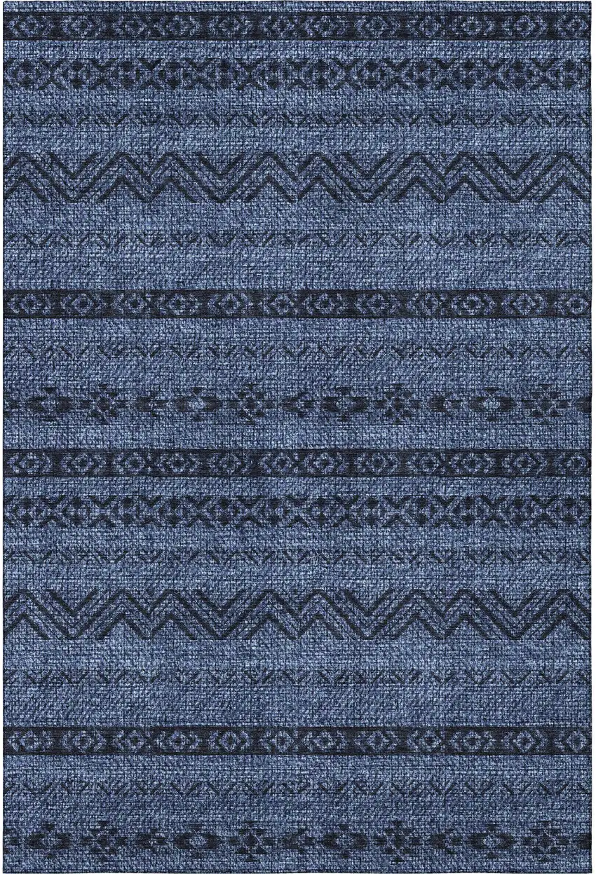Navy Blue And Gray Southwestern Washable Area Rug With UV Protection Photo 3