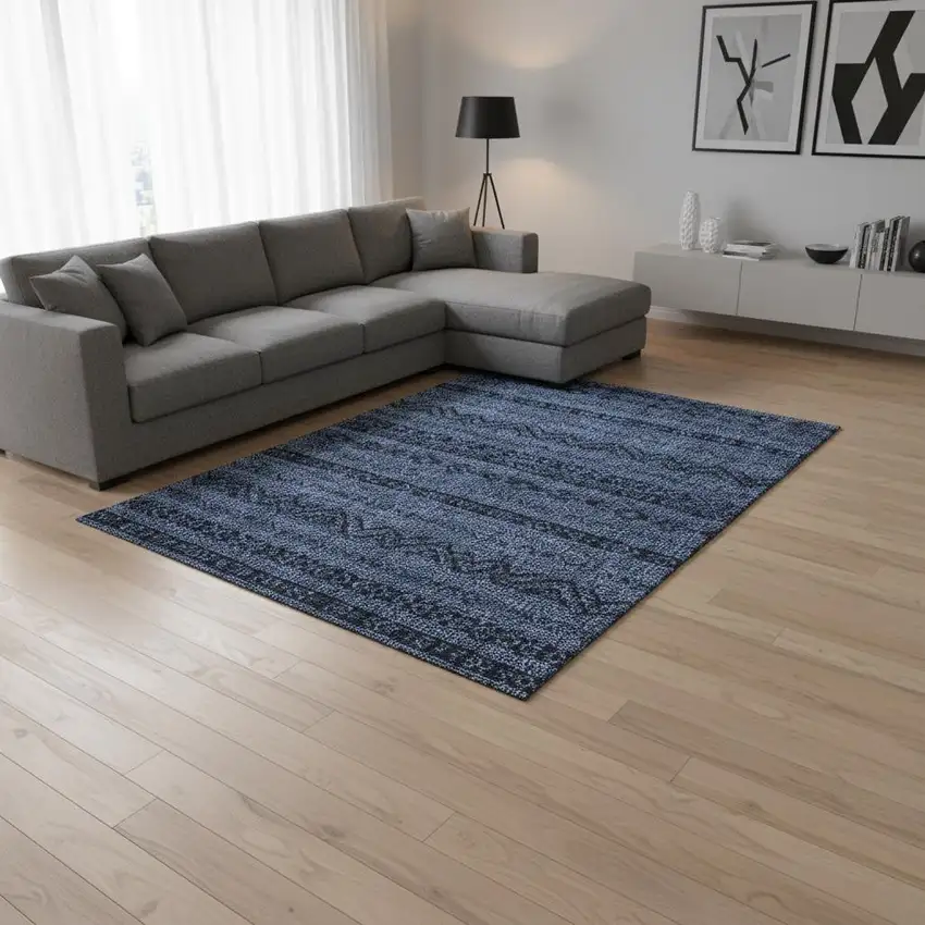 Navy Blue And Gray Southwestern Washable Area Rug With UV Protection Photo 2