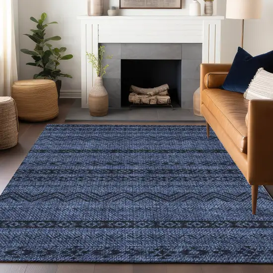 Navy Blue And Gray Southwestern Washable Area Rug With UV Protection Photo 6