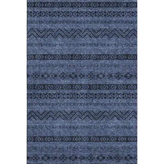 Navy Blue And Gray Southwestern Washable Area Rug With UV Protection Photo 1