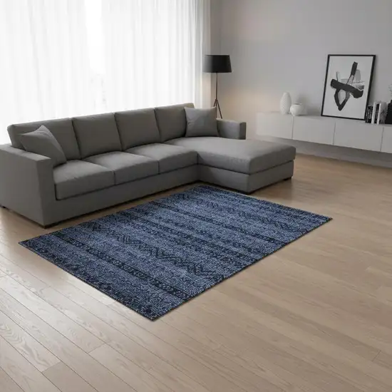 Navy Blue And Gray Southwestern Washable Area Rug With UV Protection Photo 2