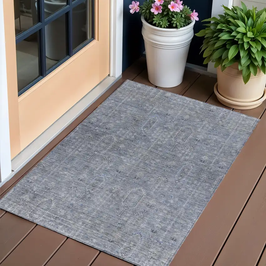 Navy Blue And Gray Southwestern Washable Indoor Outdoor Area Rug Photo 1