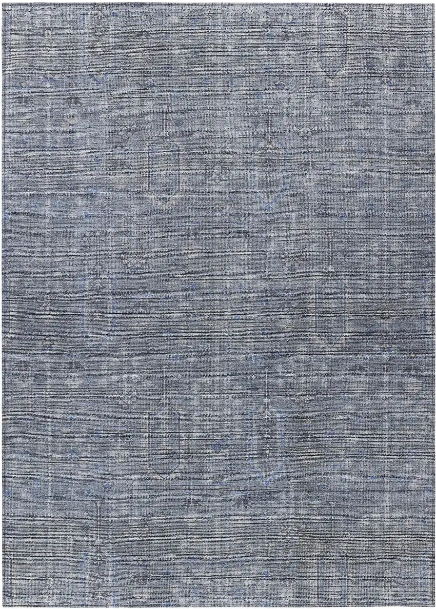 Navy Blue And Gray Southwestern Washable Indoor Outdoor Area Rug Photo 2