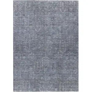 Photo of Navy Blue And Gray Southwestern Washable Indoor Outdoor Area Rug