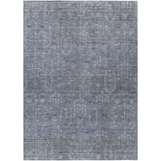 Navy Blue And Gray Southwestern Washable Indoor Outdoor Area Rug Photo 2