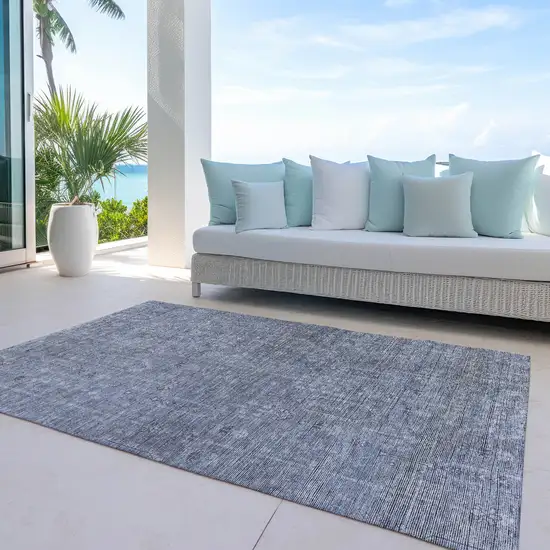Navy Blue And Gray Southwestern Washable Indoor Outdoor Area Rug Photo 8