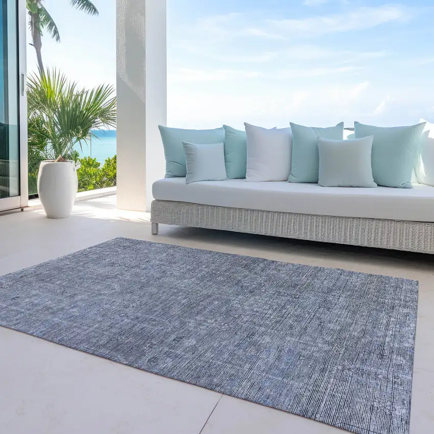 Navy Blue And Gray Southwestern Washable Indoor Outdoor Area Rug Photo 7