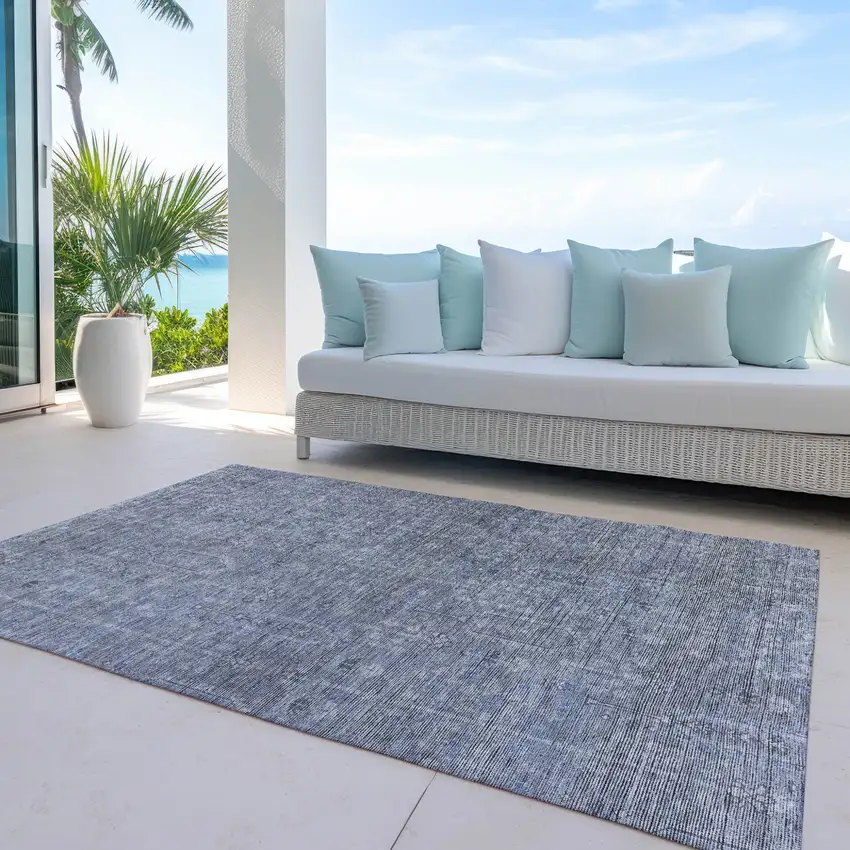 Navy Blue And Gray Southwestern Washable Indoor Outdoor Area Rug Photo 7