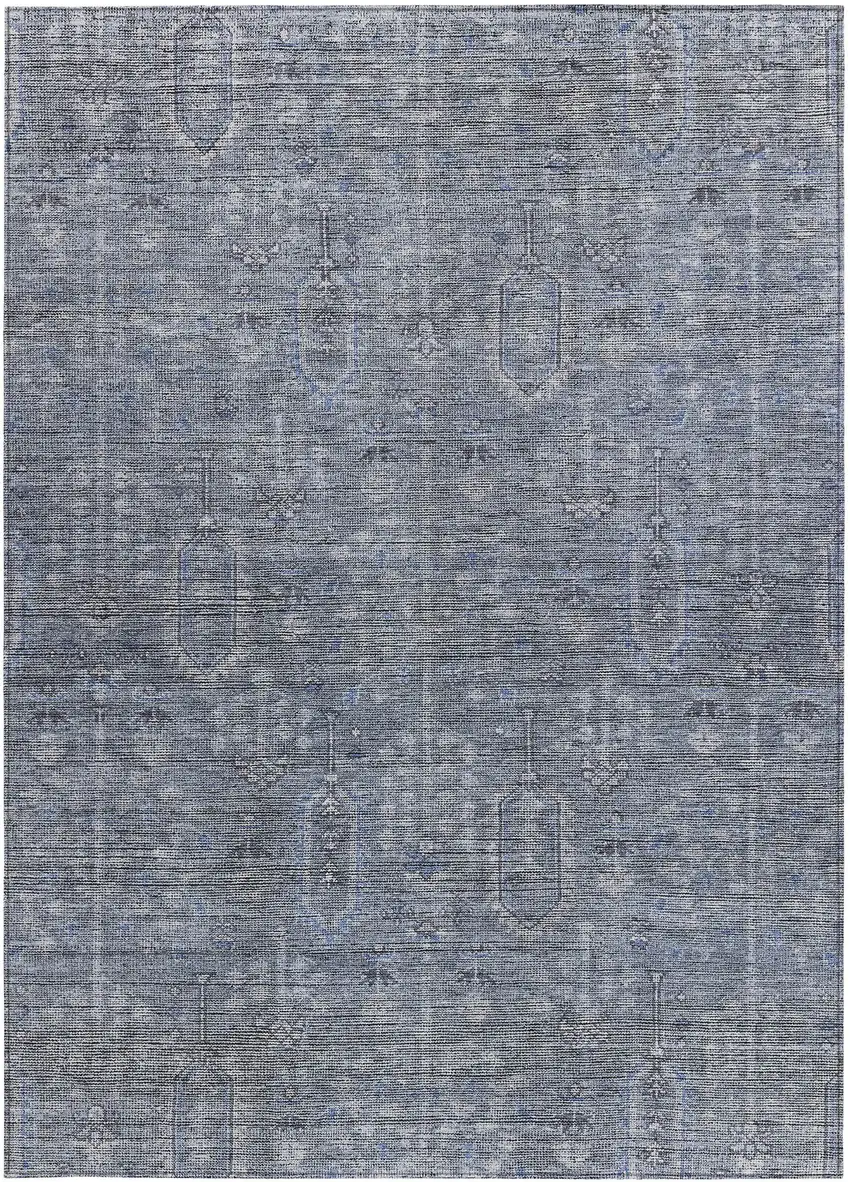Navy Blue And Gray Southwestern Washable Indoor Outdoor Area Rug Photo 6