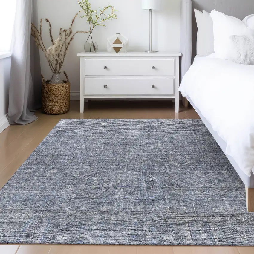 Navy Blue And Gray Southwestern Washable Indoor Outdoor Area Rug Photo 9