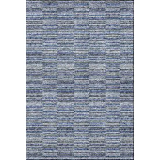 Navy Blue And Gray Striped Washable Area Rug With UV Protection Photo 4