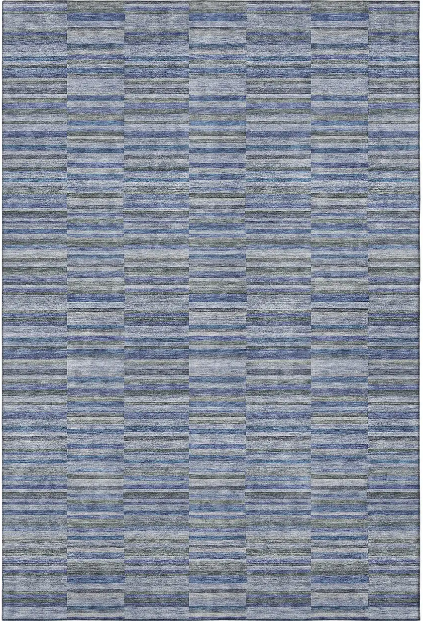 Navy Blue And Gray Striped Washable Area Rug With UV Protection Photo 4