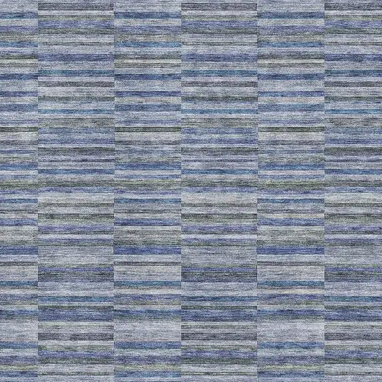 Navy Blue And Gray Striped Washable Area Rug With UV Protection Photo 3