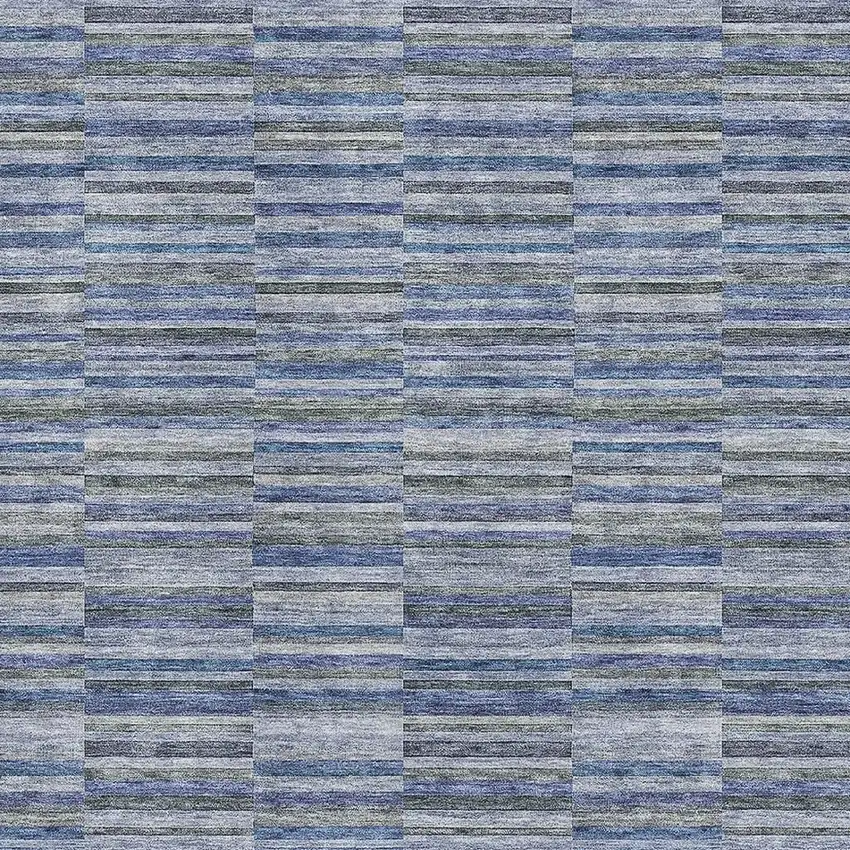 Navy Blue And Gray Striped Washable Area Rug With UV Protection Photo 3