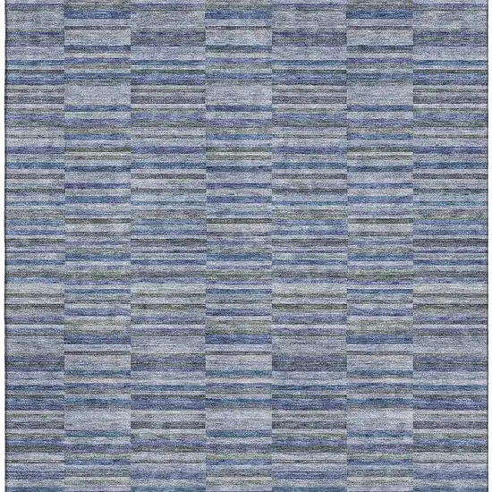 Navy Blue And Gray Striped Washable Area Rug With UV Protection Photo 3