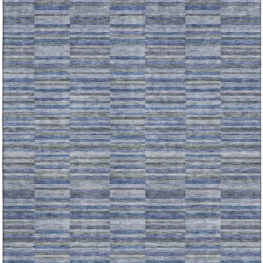Navy Blue And Gray Striped Washable Area Rug With UV Protection Photo 3