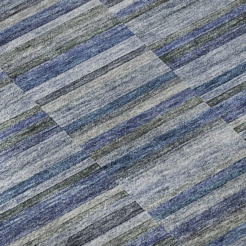 Navy Blue And Gray Striped Washable Area Rug With UV Protection Photo 9