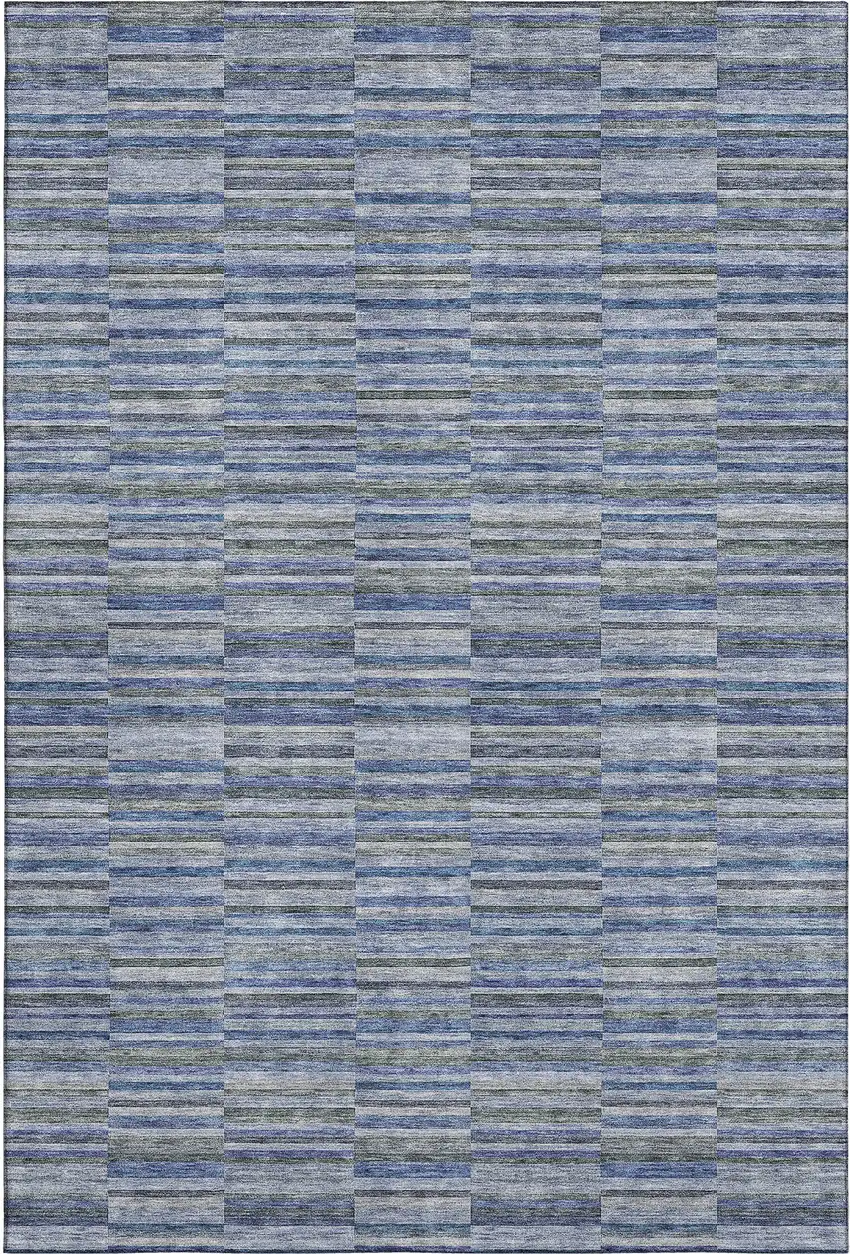 Navy Blue And Gray Striped Washable Area Rug With UV Protection Photo 1