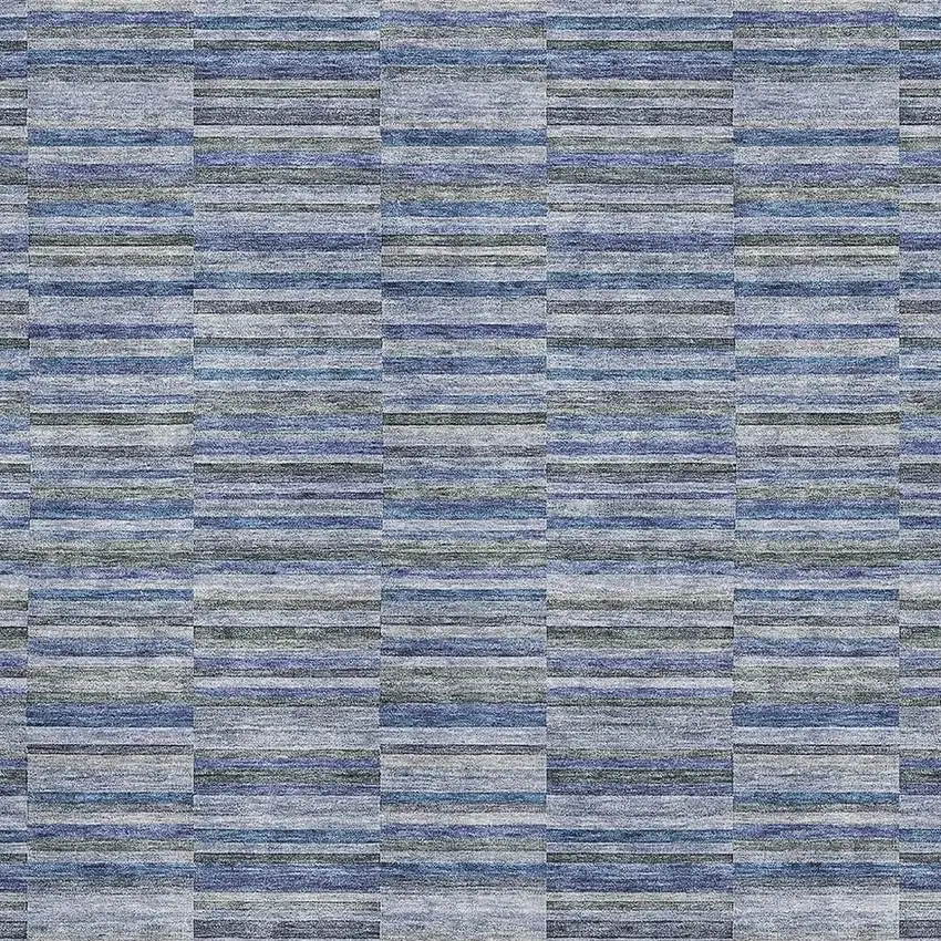 Navy Blue And Gray Striped Washable Area Rug With UV Protection Photo 3