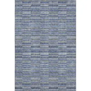 Photo of Navy Blue And Gray Striped Washable Area Rug With UV Protection