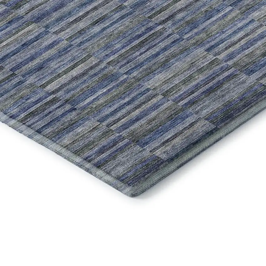 Navy Blue And Gray Striped Washable Area Rug With UV Protection Photo 8