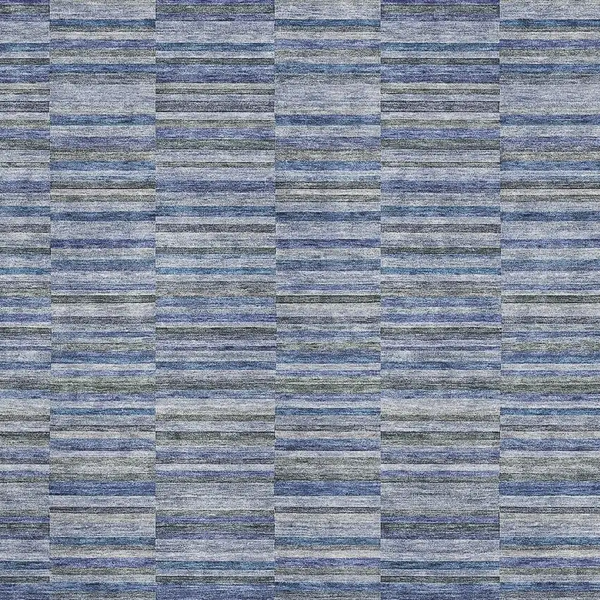 Navy Blue And Gray Striped Washable Area Rug With UV Protection Photo 3