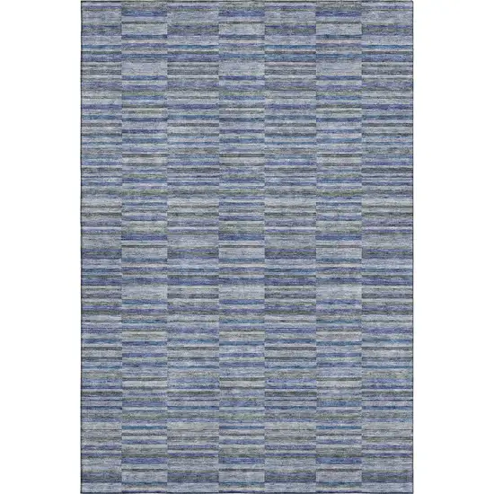 Navy Blue And Gray Striped Washable Area Rug With UV Protection Photo 1