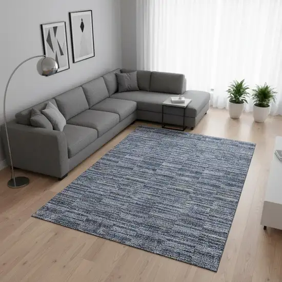 Navy Blue And Gray Striped Washable Area Rug With UV Protection Photo 2