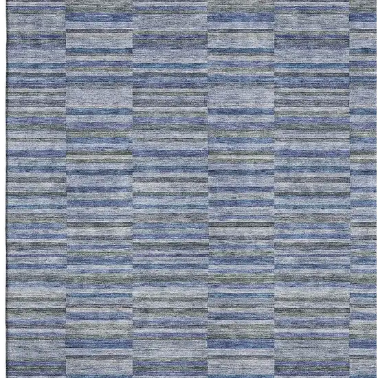 Navy Blue And Gray Striped Washable Area Rug With UV Protection Photo 3