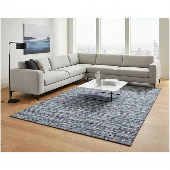 Navy Blue And Gray Striped Washable Area Rug With UV Protection Photo 2