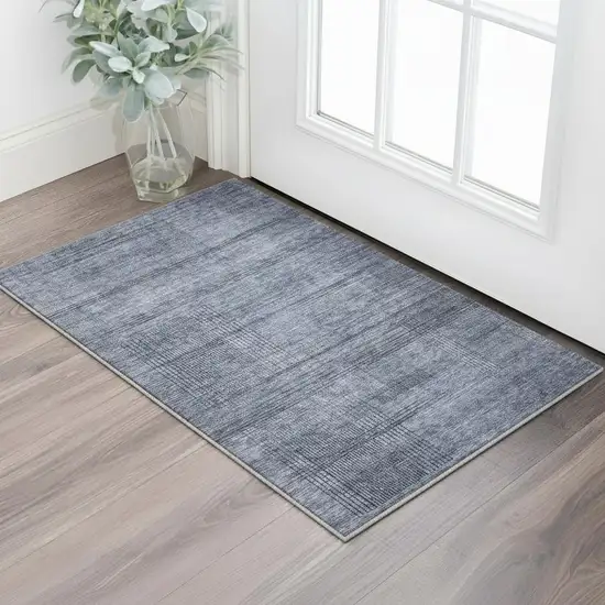 Navy Blue And Gray Striped Washable Area Rug With UV Protection Photo 2