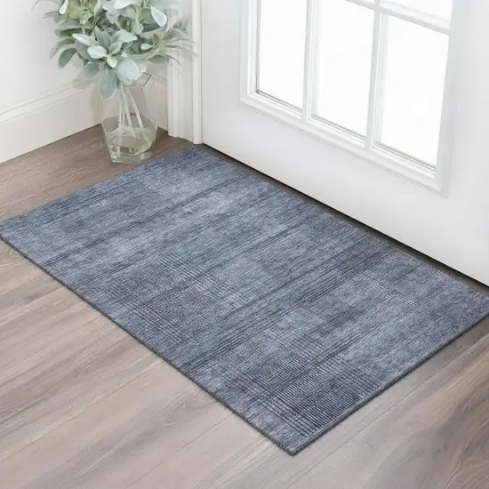Navy Blue And Gray Striped Washable Area Rug With UV Protection Photo 1