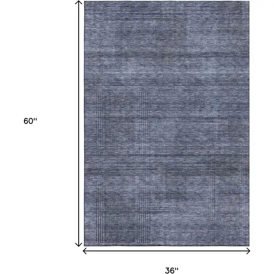 Navy Blue And Gray Striped Washable Area Rug With UV Protection Photo 3