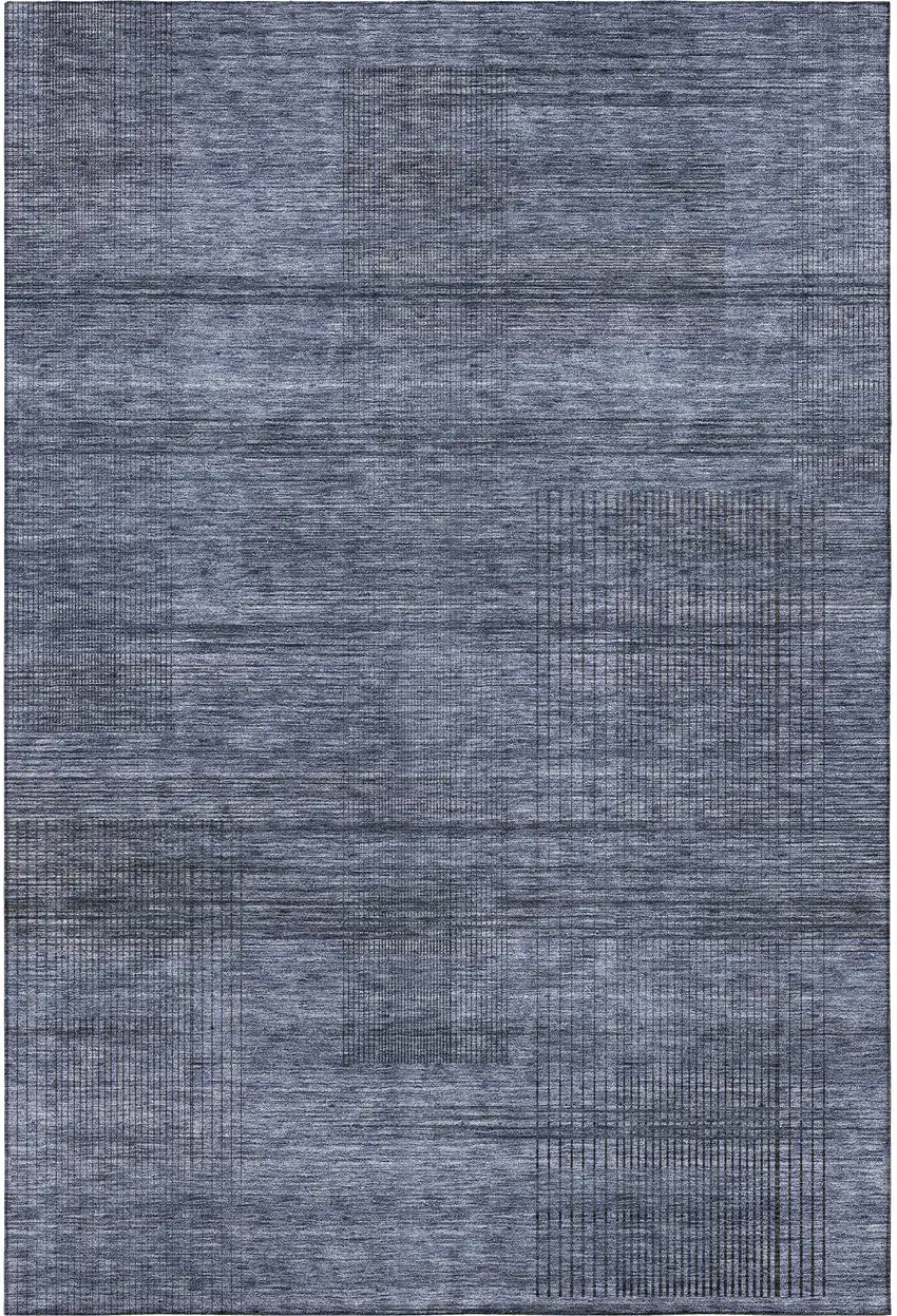 Navy Blue And Gray Striped Washable Area Rug With UV Protection Photo 3