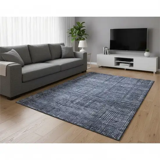 Navy Blue And Gray Striped Washable Area Rug With UV Protection Photo 2