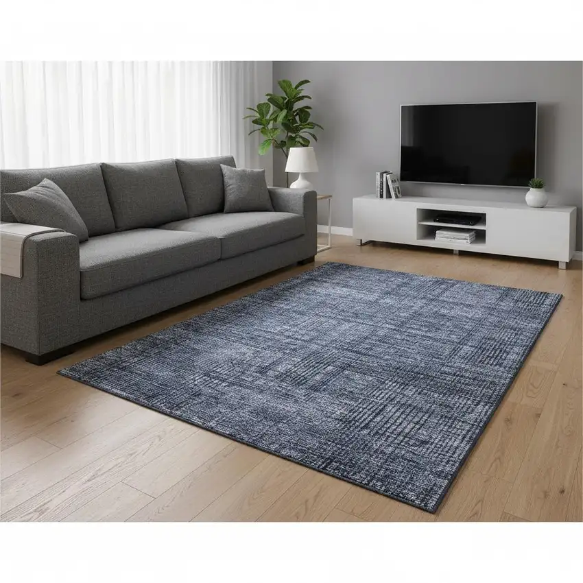 Navy Blue And Gray Striped Washable Area Rug With UV Protection Photo 2