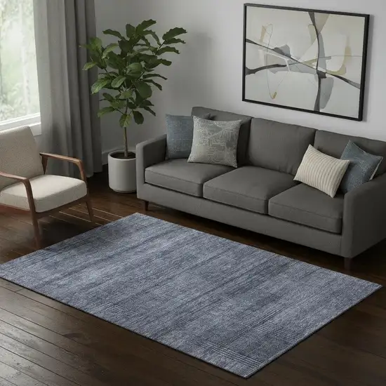 Navy Blue And Gray Striped Washable Area Rug With UV Protection Photo 1