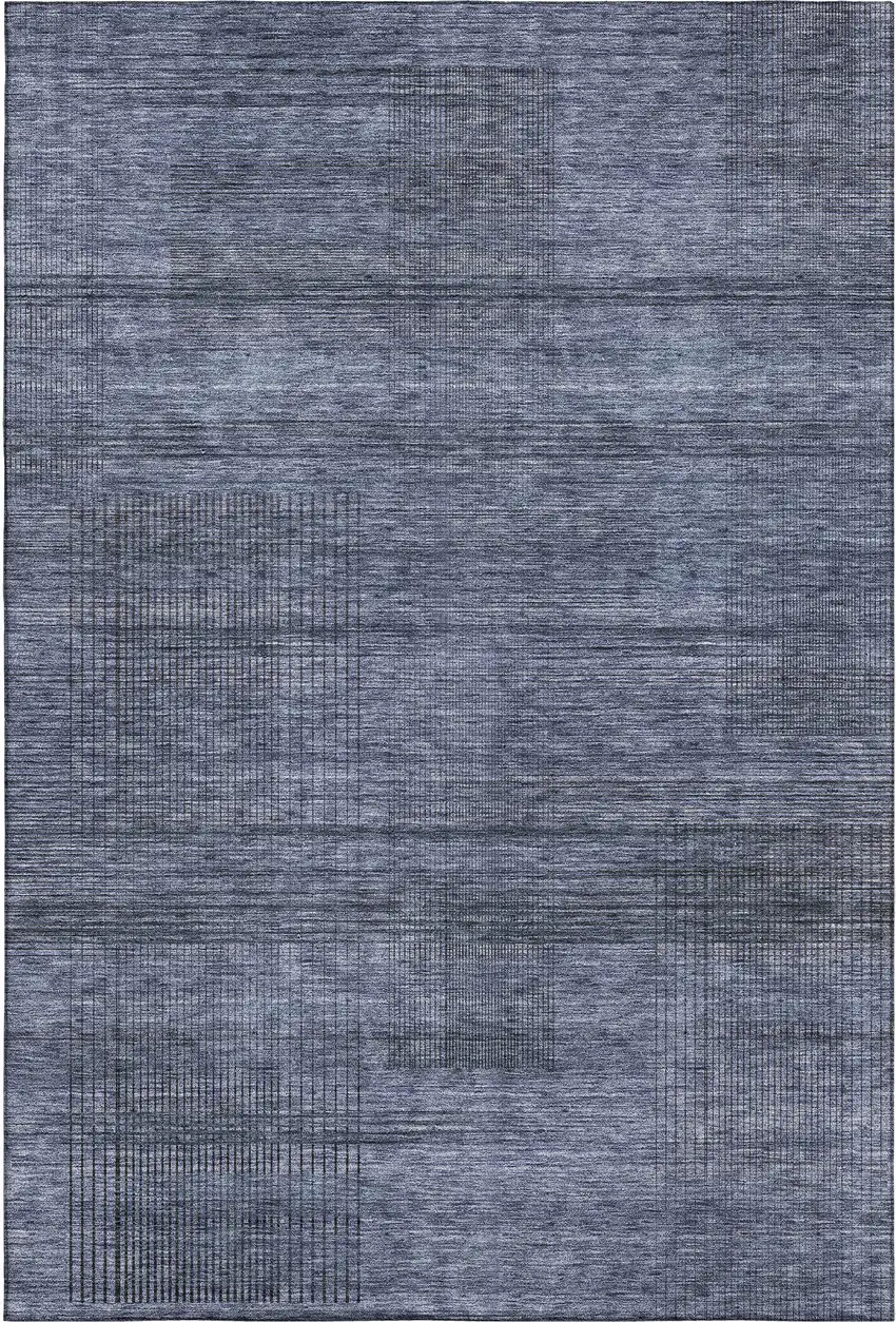 Navy Blue And Gray Striped Washable Area Rug With UV Protection Photo 1
