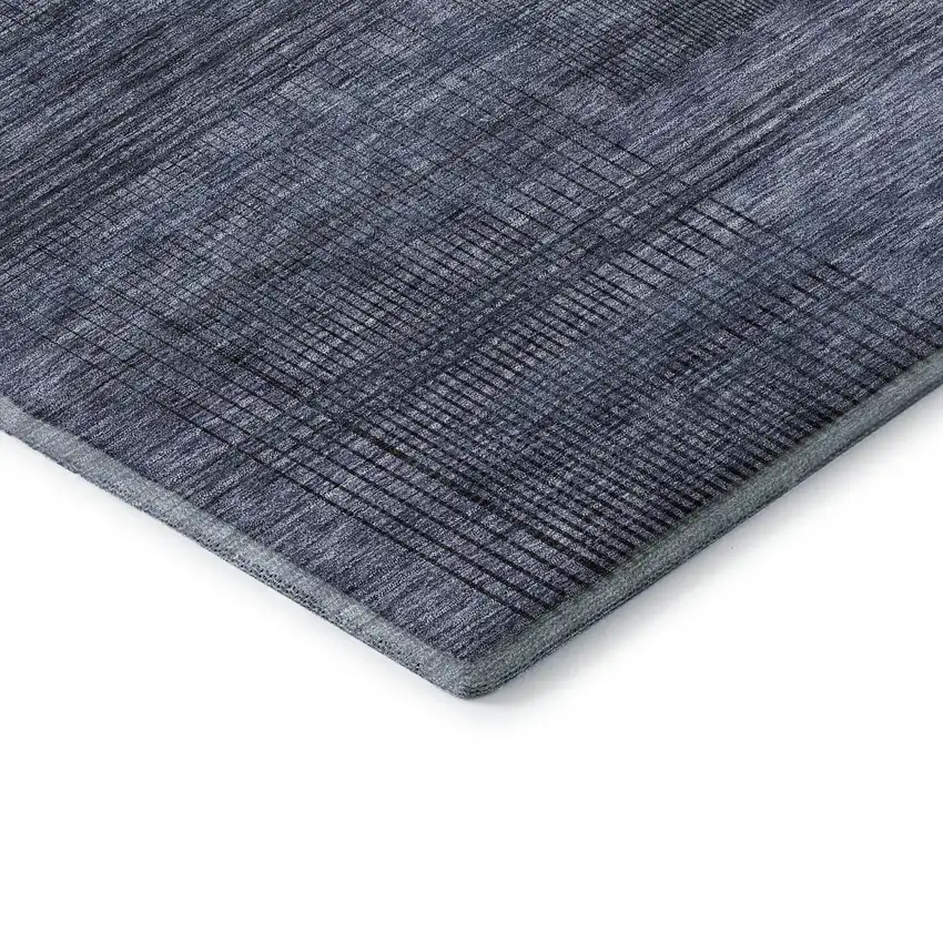 Navy Blue And Gray Striped Washable Area Rug With UV Protection Photo 8