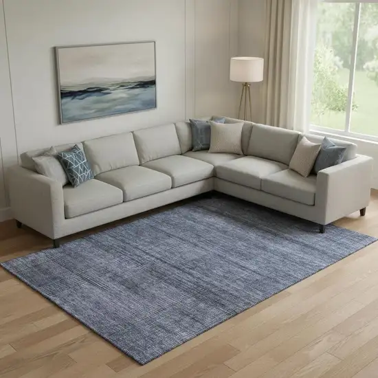 Navy Blue And Gray Striped Washable Area Rug With UV Protection Photo 1