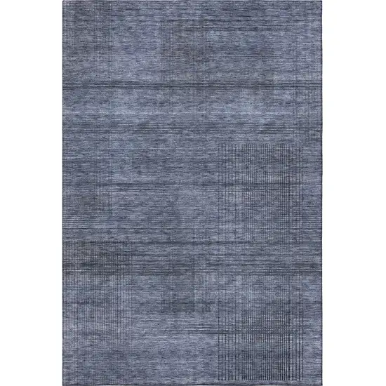 Navy Blue And Gray Striped Washable Area Rug With UV Protection Photo 3