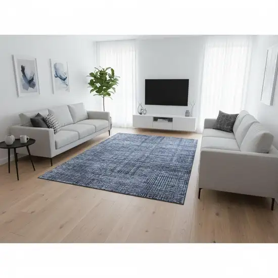 Navy Blue And Gray Striped Washable Area Rug With UV Protection Photo 2