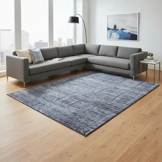 Navy Blue And Gray Striped Washable Area Rug With UV Protection Photo 2