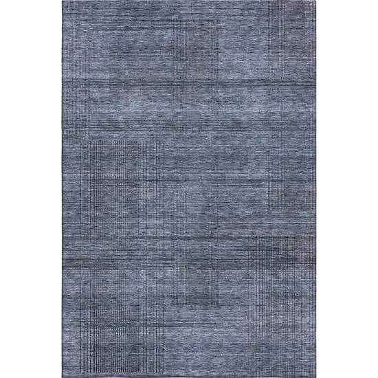 Navy Blue And Gray Striped Washable Area Rug With UV Protection Photo 1