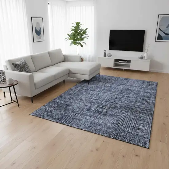 Navy Blue And Gray Striped Washable Area Rug With UV Protection Photo 2