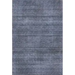 Photo of Navy Blue And Gray Striped Washable Area Rug With UV Protection